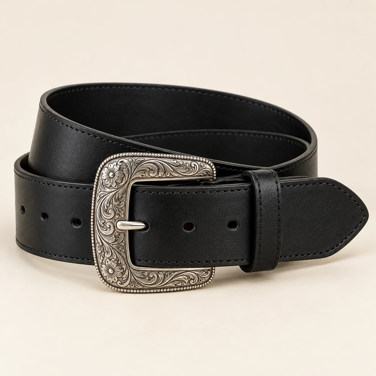 Midnight Rodeo, Black, 5 cm wide leather belt