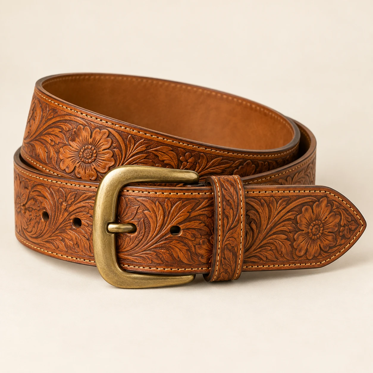 Tooled & textured leather belts